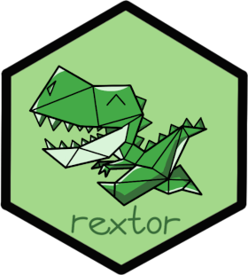 rextor logo showing a cute green t-rex drawn with geometric shapes